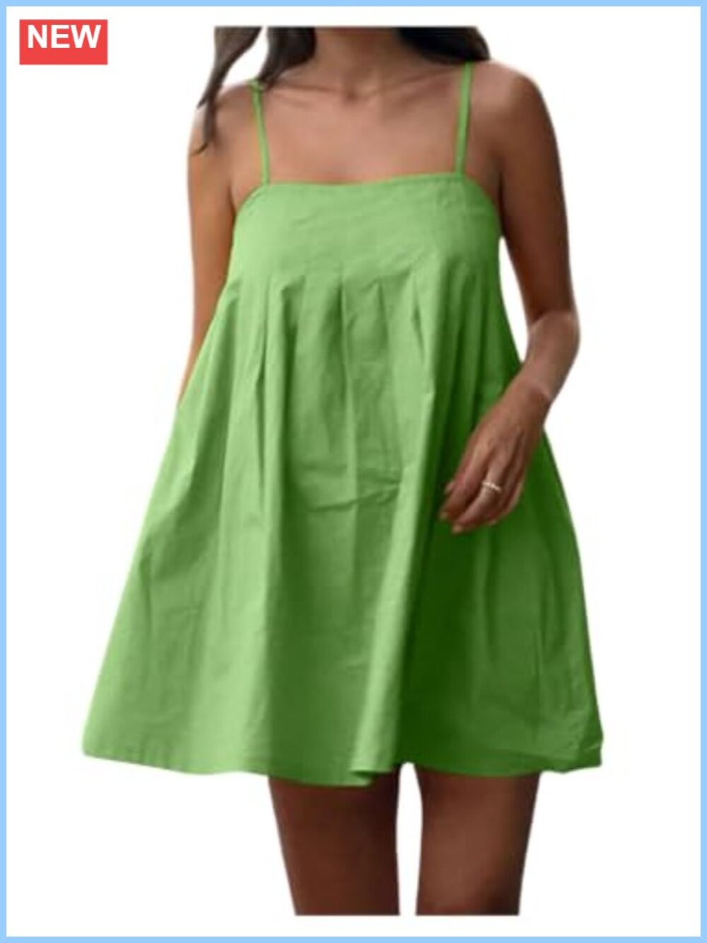 Sleeveless Pleated Swing Mini Sundress Square Neck Spaghetti Strap Summer
